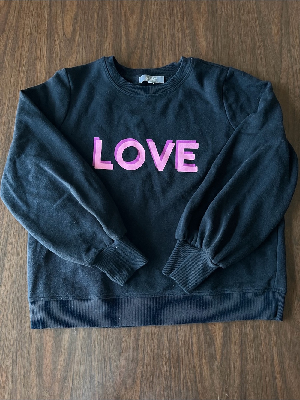 Marled Black Sweatshirt with Pink LOVE Graphic